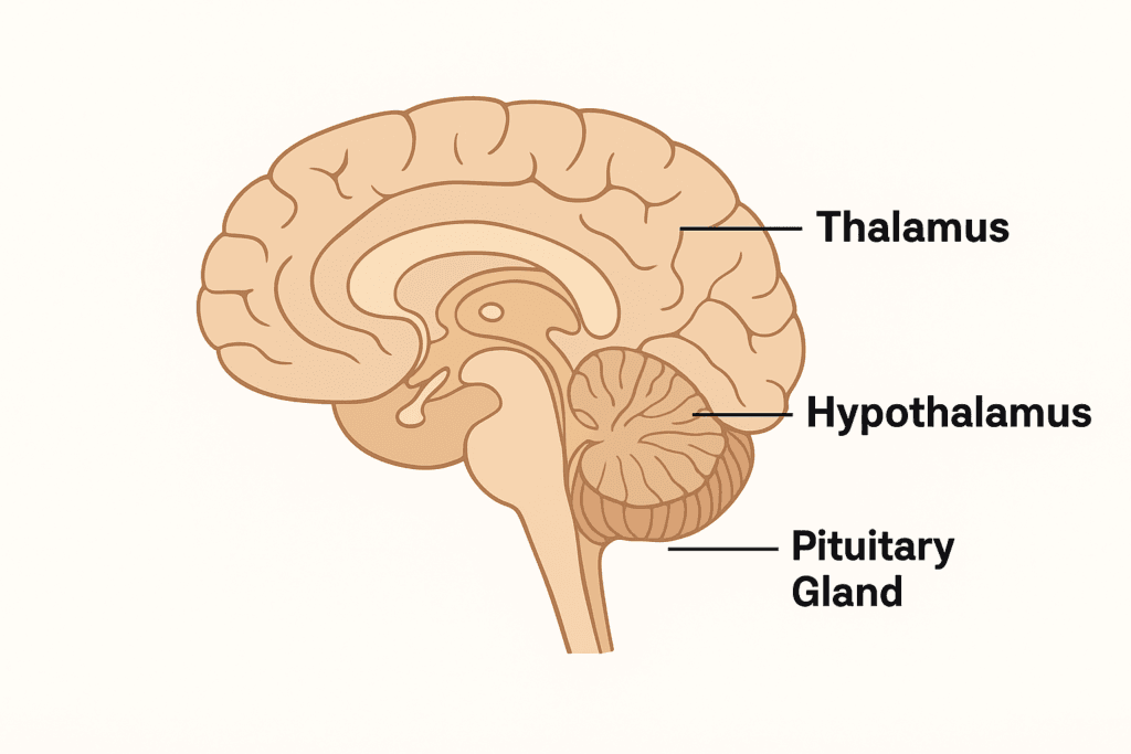 Internal brain structure showing thalamus and hypothalamus functions
