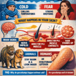 Why do we get goosebumps diagram showing cold, fear response, arrector pili muscle and hair standing up in humans
