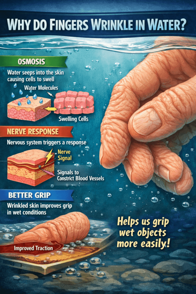 Why fingers wrinkle after staying in water and how vasoconstriction works**