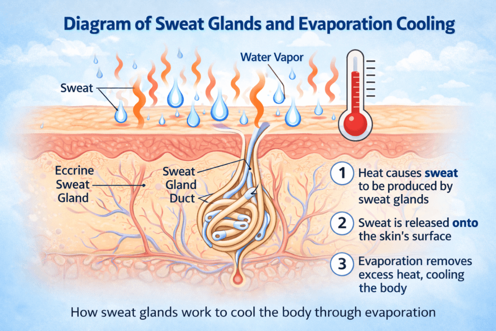 How sweat glands work to cool the body through evaporation**