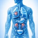 Clean modern illustration of human body showing water importance,