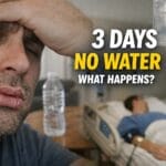 Severely dehydrated man with cracked lips and IV drip showing effects of 3 days without water