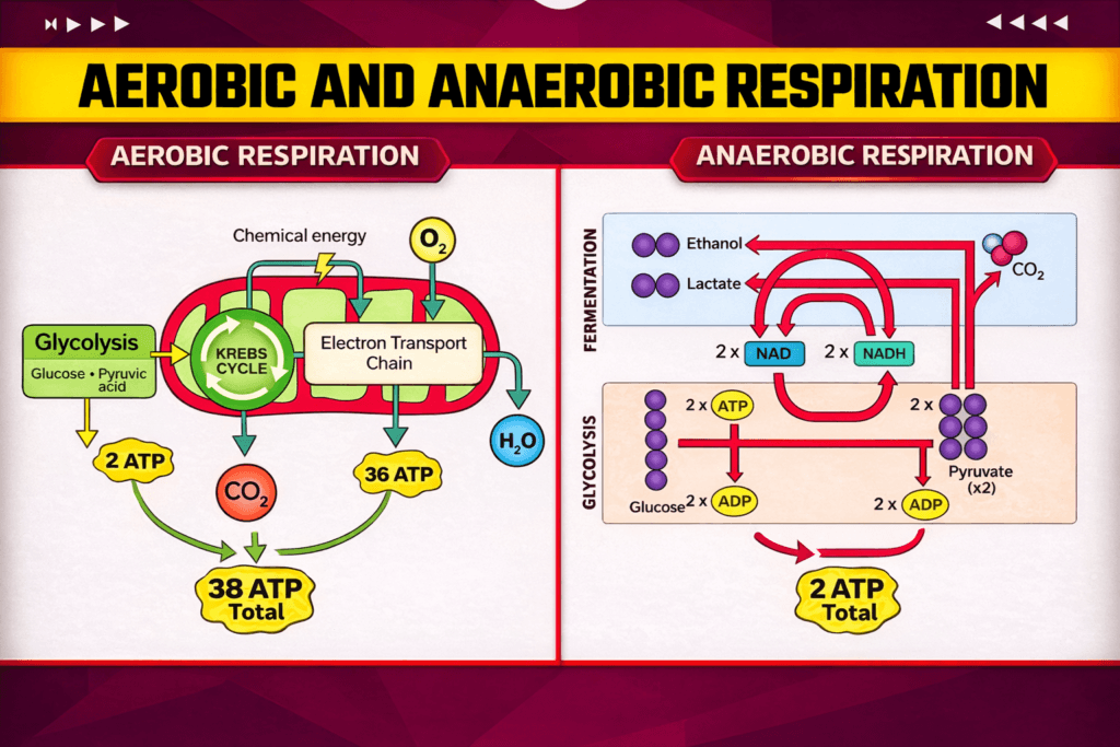 Why your body makes more energy with oxygen aerobic vs anaerobic respiration explained visually