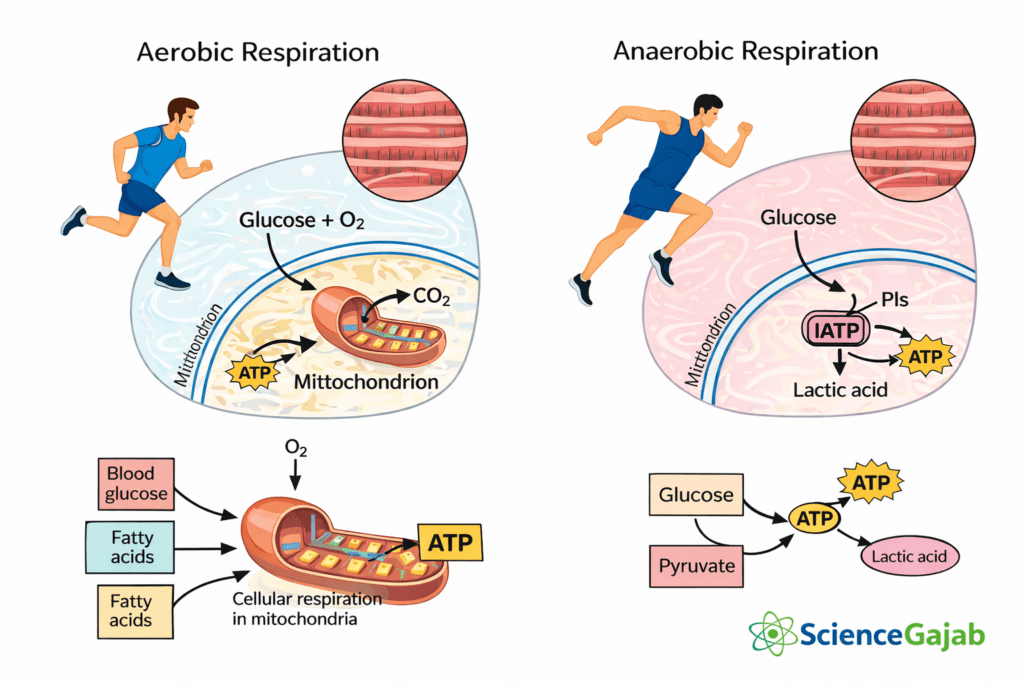 Simple visual showing how your cells generate energy (ATP) when you exercise