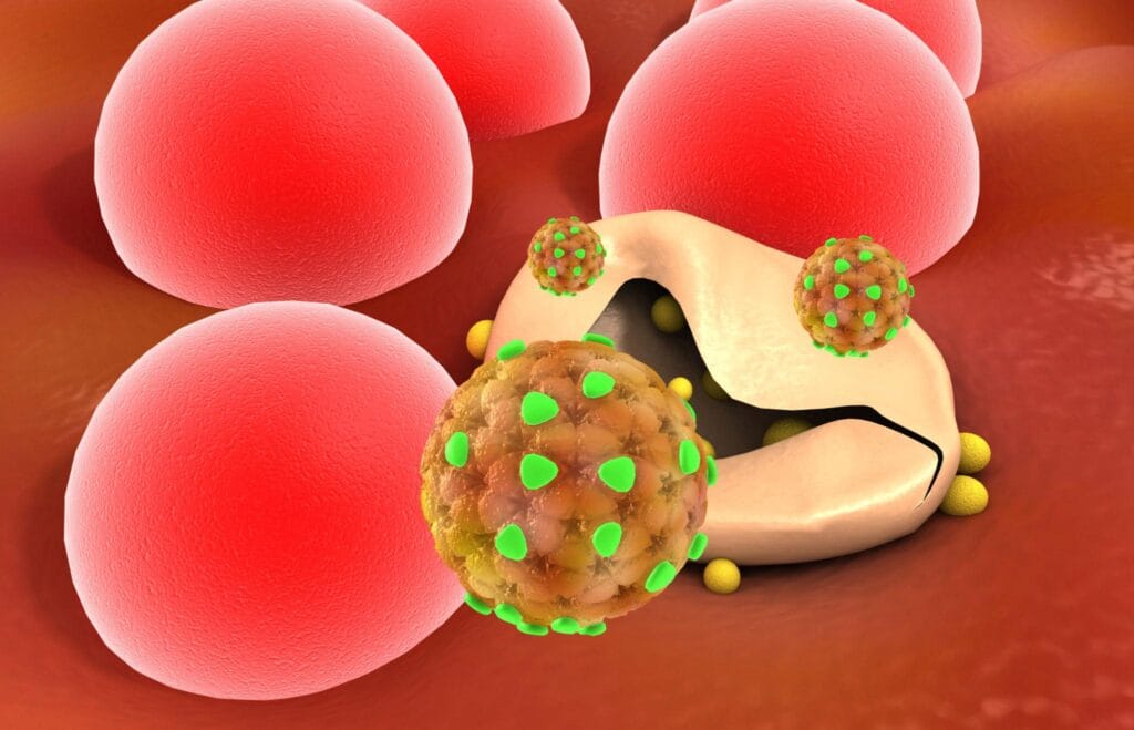 Microscopic view of Virus and bacteria infecting human cells