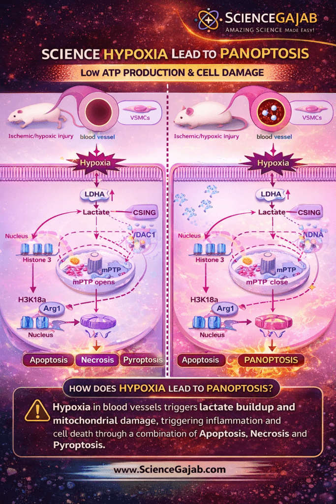 Hypoxia induced panoptosis diagram showing apoptosis necrosis and pyroptosis pathways ScienceGajab