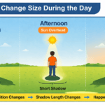 Simple diagram explaining why shadows are long in morning and evening but short at noon
