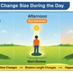Simple diagram explaining why shadows are long in morning and evening but short at noon