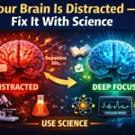 illustration of brain switching between distractions and deep focus showing dopamine effect