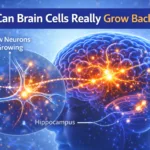 Illustration showing neurogenesis where new brain neurons grow and connect in the hippocampus.