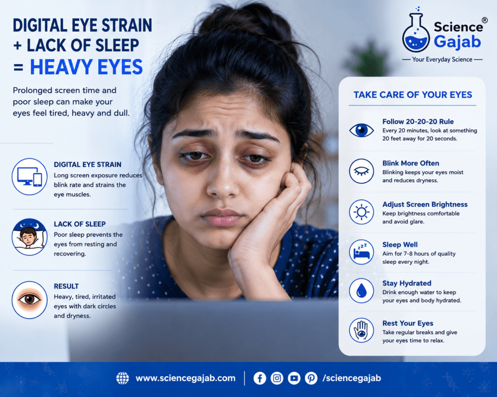 Person with tired heavy eyes from digital eye strain and lack of sleep