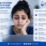 Person with tired heavy eyes from digital eye strain and lack of sleep