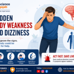 Person experiencing sudden body weakness and dizziness with medical illustration