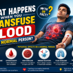 Featured image showing a man receiving a blood transfusion with bold title “What Happens When You Transfuse Blood to a Normal Person?”, highlighting risks like hyperviscosity, iron overload, immune reactions, fluid overload, and no performance benefit, with ScienceGajab branding.