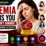 Infographic showing common signs of anemia including fatigue, pale skin, dizziness, shortness of breath, brittle nails, and rapid heartbeat.