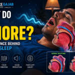 Featured image for ScienceGajab explaining why people snore during sleep. The image shows a sleeping man with an anatomical cross-section of the nose, mouth, tongue, and airway. Blue airflow waves and throat tissue vibrations illustrate the mechanism of snoring. A comparison between normal breathing and snoring is displayed, along with labels for the soft palate, tongue, and airway. The ScienceGajab logo appears at the top, and the title reads “Why Do We Snore? The Science Behind Noisy Sleep.”