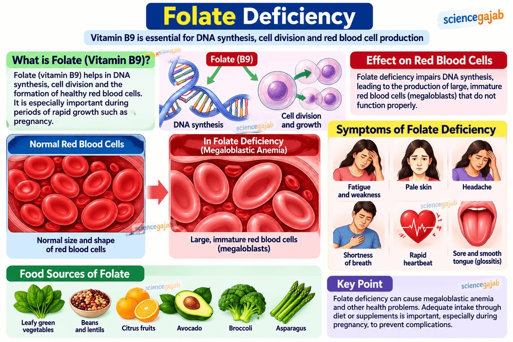 Folate vitamin B9 deficiency causing megaloblastic anemia illustration