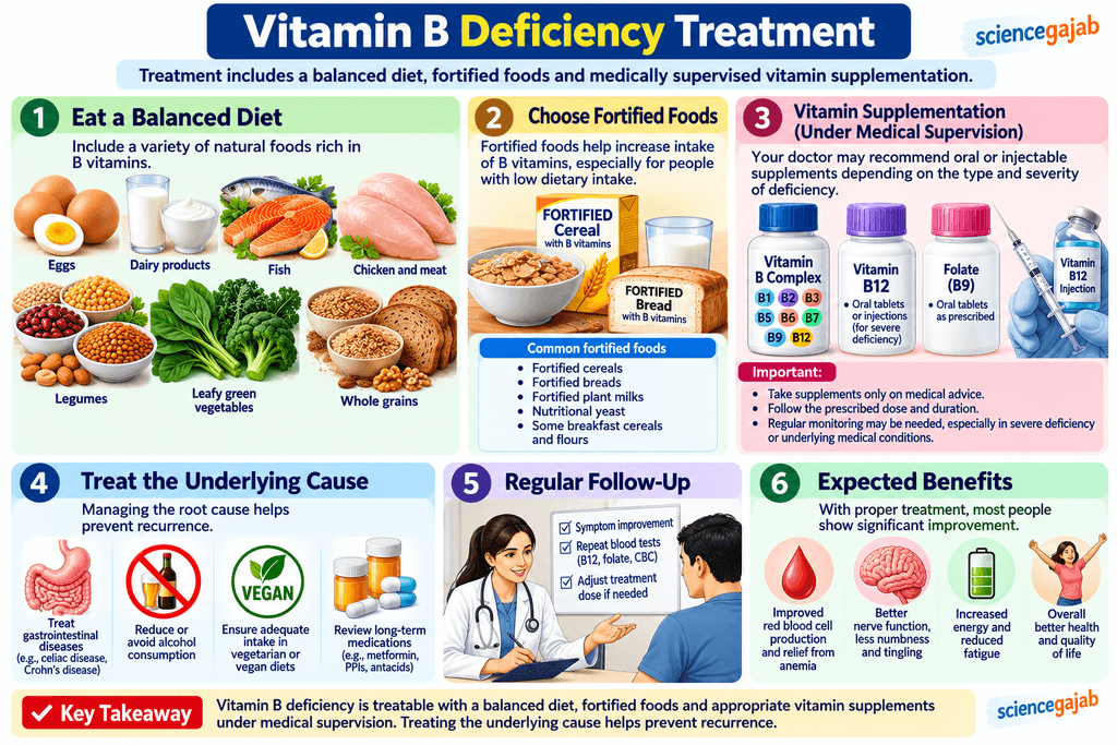 Vitamin B deficiency treatment with diet fortified foods and supplements